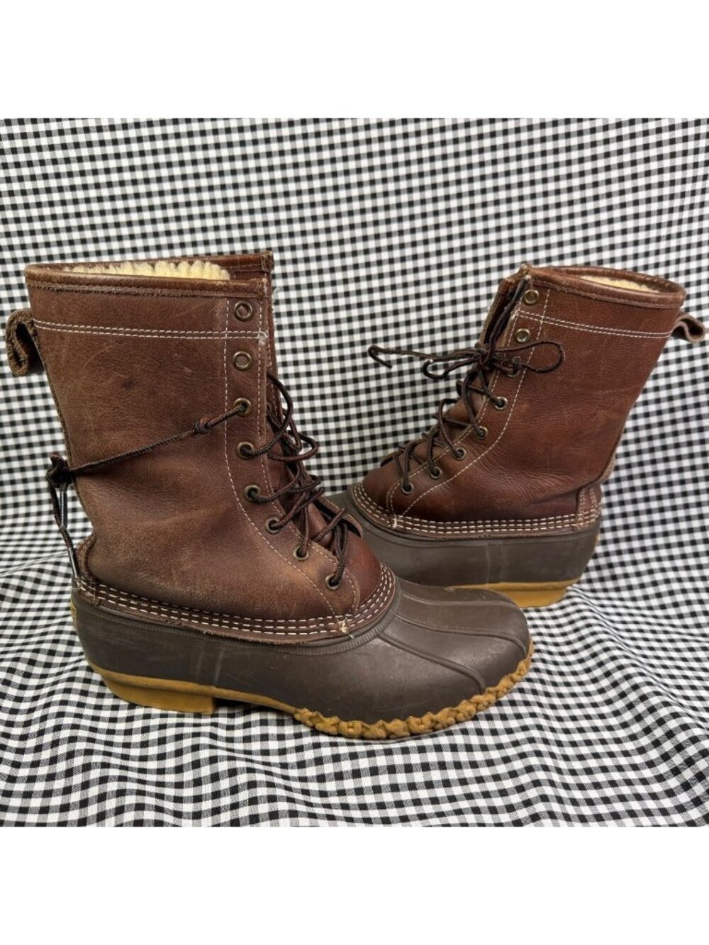 L.L. Bean 10” Shearling Lined Duck Boots Women’s 9 Brown Leather Rubber Hunting